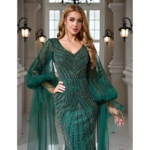 Exclusivo Vestido Verde con Plata de Lentejuelas