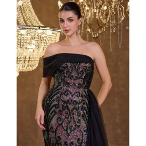 Exclusivo Vestido Negro con Lila de Lentejuelas