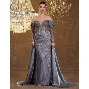 Exclusivo Vestido Gris con Plata de Lentejuelas