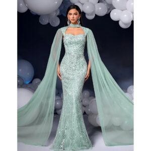 Exclusivo Vestido Celeste con Plata de Lentejuelas