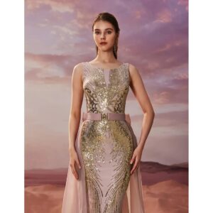 Exclusivo Vestido Celeste con Plata de Lentejuelas